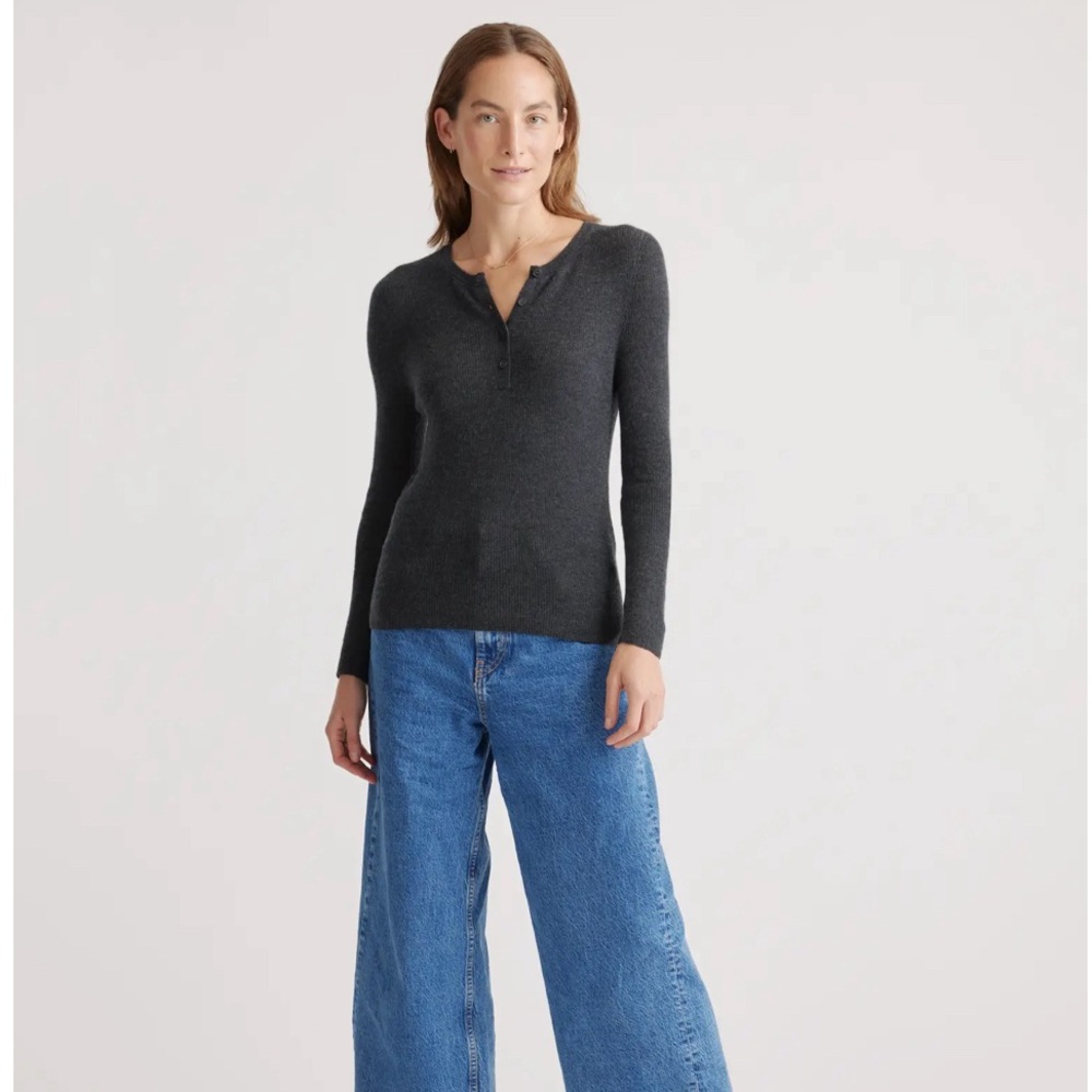 Quince Featherweight Cashmere Ribbed Henley Sweater